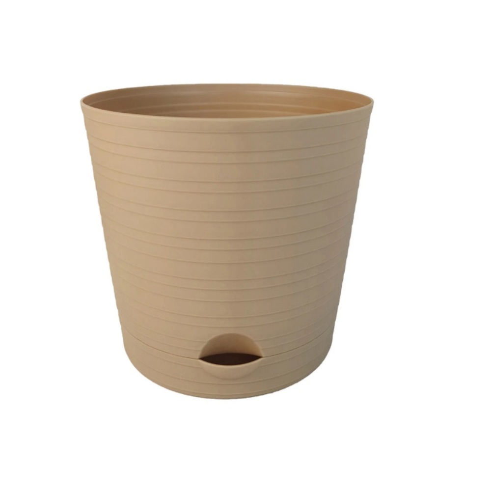 New round plastic planters 6 pc color tan